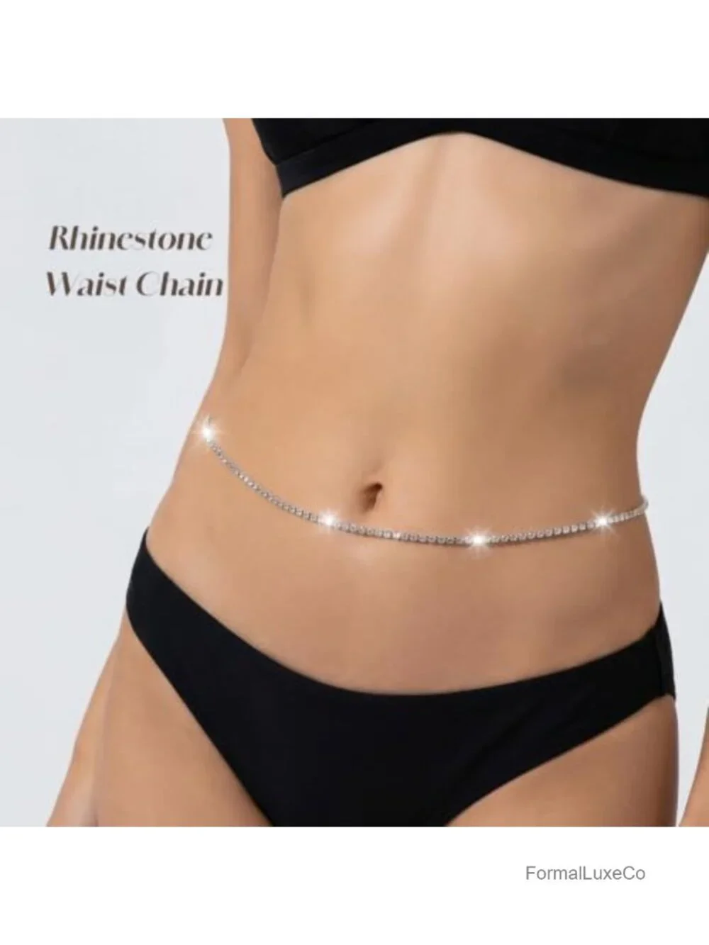 Rhinestone Chain Belt for Women Crystal Waist Chain Glitter Silver Body Jewelry